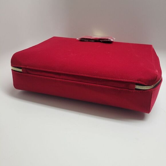 Estée Lauder Cherry Red Velvetty Flocked Makeup Case / Cute Bow Handbag / Laptop - Picture 11 of 16